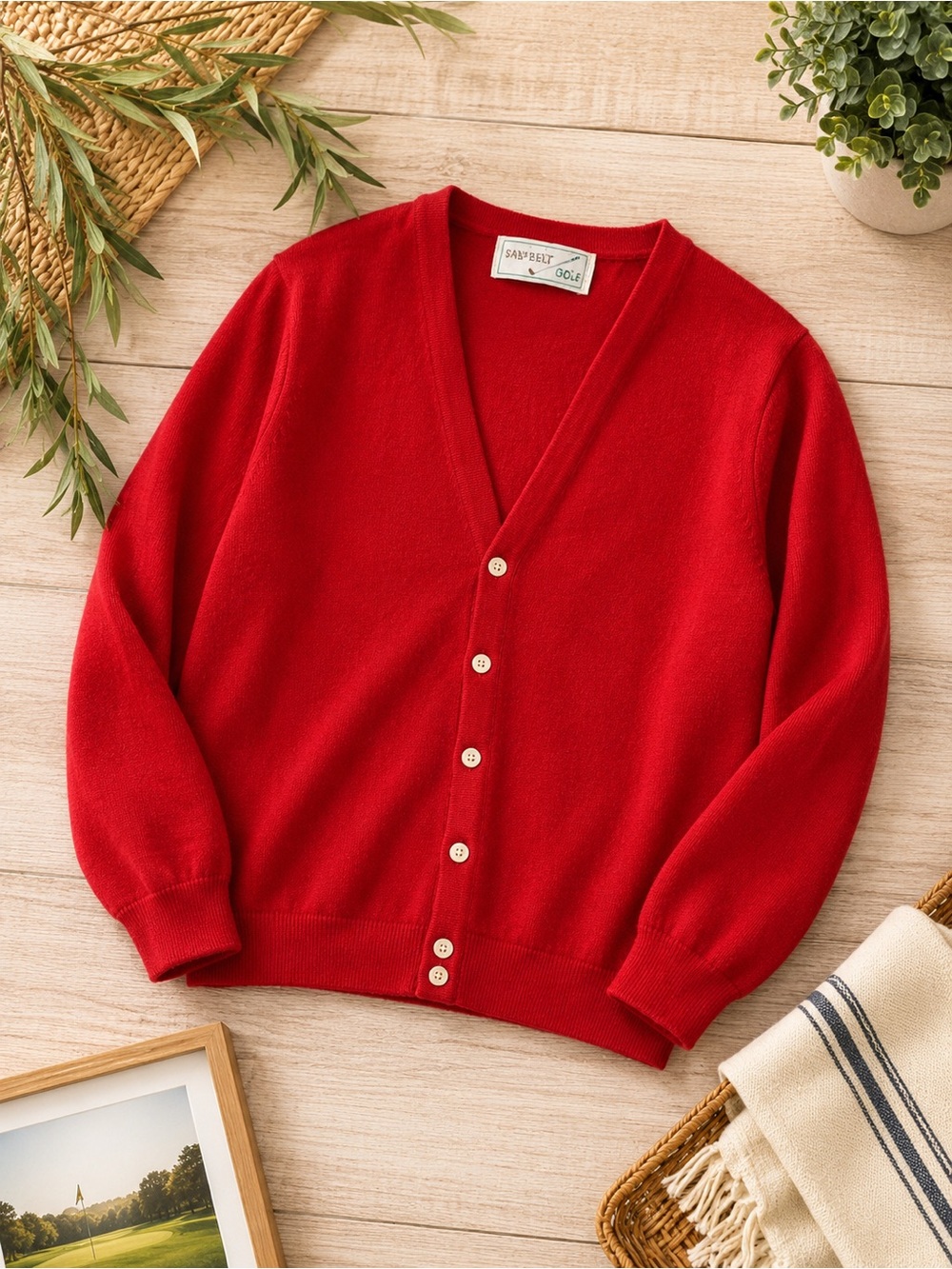 Vintage 90s Sansabelt Golf Red Button Cardigan Sweater Sz XL Tall Classic Preppy